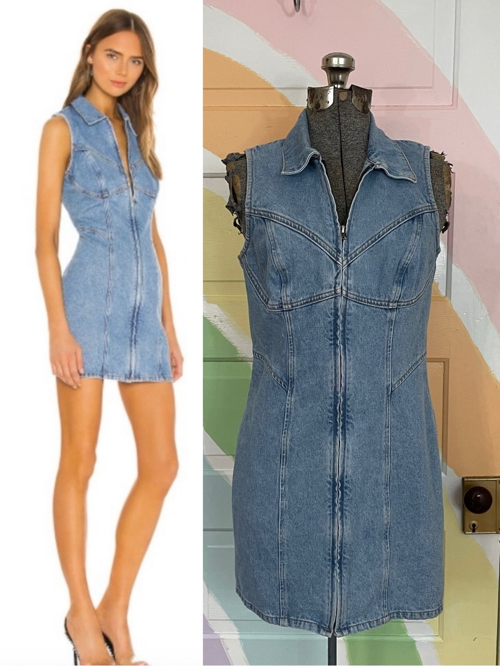 GRLFRND Denim Selena Cotton Zip Front Western Corset Mini Dress Sz S 🧡🎀